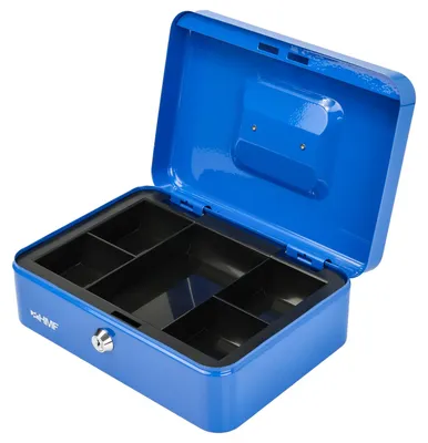 Geldkassette mit Münzeinsatz von HMF mit 25 cm Breite in Blau