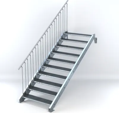 Produktbild von Stahltreppe 10 Stufen bis Höhe 200 cm, Laufbreite : 110 cm Geländer links ST 2 (31 / 31 mm gezackt)