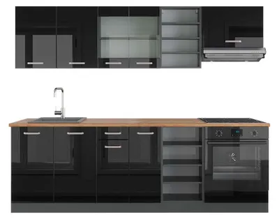 Immagine prodotto di Cucina componibile Vicco R-Line Nero lucido/antracite 240 cm , PL Rovere, Model 43194