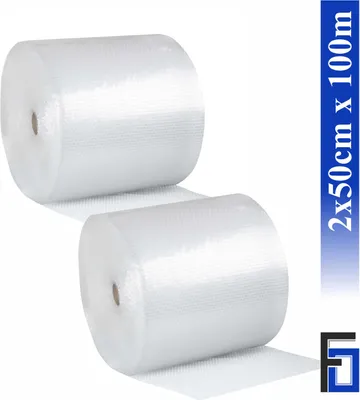 Produktbild von 2 Rollen Luftpolsterfolie 50cm x 100m Blasenfolie Knallfolie Polsterfolie NEU