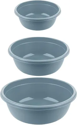 Produktbild von BORNOVA 3er Set runde Waschschüsseln – BPA-frei – 5L, 7.5L, 10.5L – Vielseitig für Küche, Garten & Haushalt (Eisblau)