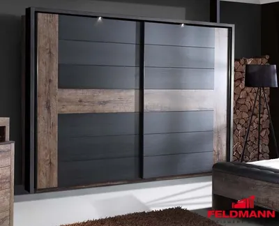 Image de Armoire à portes coulissantes, 2 portes, chêne boue / chêne noir, 269 cm