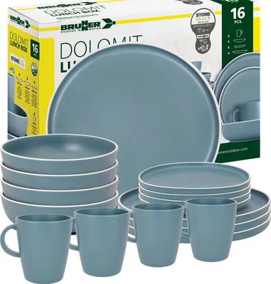 Produktbild von BRUNNER Camping Geschirr Set 4 Personen | Anti-Slip | Lunchbox DOLOMIT, 16-tlg.