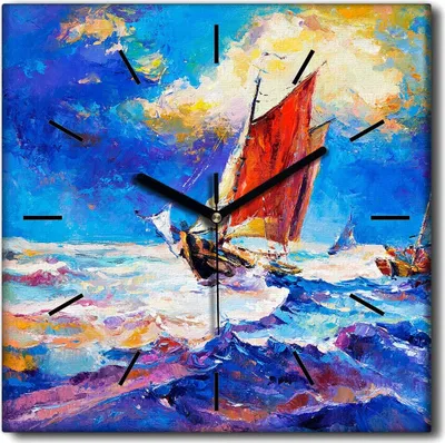 Produktbild von Coloray Uhr auf Leinwand 30x30 cm Wand Uhr Dekoration Wohnzimmer Segeltuch schwarze Hände -Schiffswellenseesee