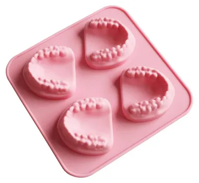 Eiswürfelform Zahnform, Silikon, 4 Fächer, wiederverwendbar