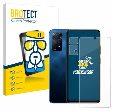 A product shot of a phone screen protector packaging and a phone with a screen protector applied.