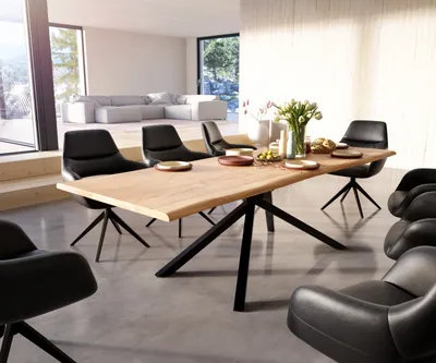 Produktbild von DELIFE Esstisch Edge 260x100 Akazie Natur Kreuzgestell Rechteck Schwarz Live-Edge