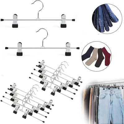 Produktbild von Hosenbügel aus Metall, 12er Set, Rockbügel, Kleiderbügel mit Verstellbaren Clips, 30 x 11 cm (H x B)