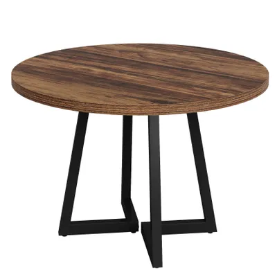 Produktbild von LITTLE TREE Runder Schreibtisch, 80 cm, kleiner Besprechungstisch aus Holz für 2–4 Personen, kompakter Bürotisch für kleine Räume, Seminarraum, Braun