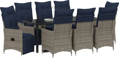 Produktbild von vidaXL Tisch- und Stuhlset 9 stk. Grau PE-Rattan
