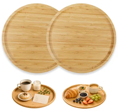 2 runde Bambus-Tabletts, 30 cm, für Servieren & Dekoration