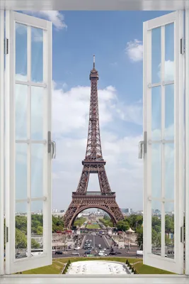 Produktbild von Wallario Poster mit Fenster-Illusion: Eiffelturm in Paris, Größe: 61 x 91,5 cm (Maxiposter)