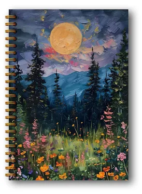 Produktbild von Notizbuch A5 Spiralblock 80 Seiten Wildblumenmuster Mitternachtsvollmond