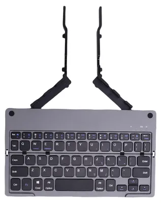 Obrázek produktu pro Skládací klávesnice se stojánkem na telefon – malá, tichá, skládací, přenosná, lehká, dobíjecí, ideální na cesty, pro tablety, šedá/černá