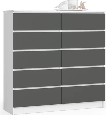 Zdjęcie produktu dla Komoda AKORD K120 Biała 120 cm 10 szuflad kolor Grafit Szary mat 120x40x121 cm