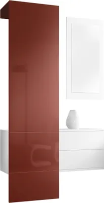 Produktbild von Vladon Garderobe Carlton Set 2,  Germany, Garderobenset bestehend aus 1 Garderobenpaneel, 1 Schubkastenschrank und 1 Wandspiegel, Weiß matt/Bordeaux Hochglanz (105 x 193 x 35 cm)