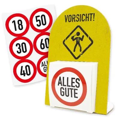 Produktbild von itenga Geldgeschenkverpackung Geburtstag Hinweisschild mit Stickerbogen