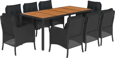 Produktbild von 9-tlg. Garten-Essgruppe mit Kissen Schwarz Poly Rattan