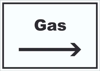 Produktbild von Gas Aufkleber mit Text und Richtungspfeil rechts Anschluss waagerecht A9 (37x52mm)