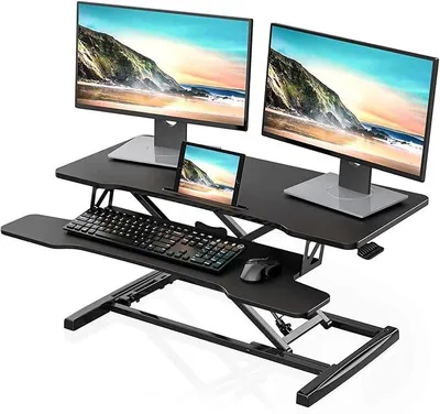 Imagen del producto de Silecomplaza, superficie de escritorio elevable, para escritorio, ideal para trabajar sentado o de pie, mesa de ordenador de 92 x 40 cm, con soporte para teclado. Adecuada para dos monitores. Color , modelo SD309101WB