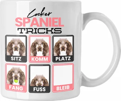 Produktbild von Trendation - Cocker Spaniel Besitzer Tasse Geschenk Lustiger Spruch Geschenkidee Cocker Spaniel Tricks Bleib (Weiß)