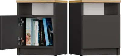 Immagine prodotto di BDW, Comodino, Tip-ON, 30×30×40 cm, Anta, Ripiano, Camera da letto, Antracite / Rovere Artisan