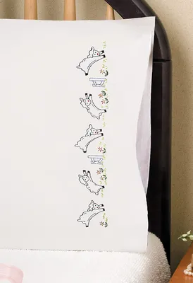 Image de Coussin brodé, lot de deux taies d'oreiller, 50 x 76 cm - motif de moutons
