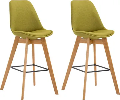 Immagine prodotto di Set di 2 sgabelli da bar Metz, rivestiti in tessuto color crema, con schienale e poggiapiedi, struttura color naturale