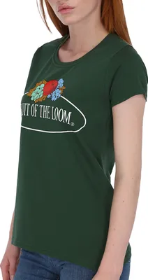 Produktbild von Fruit of the Loom Damen T-Shirt mit großem Vintage-Logo Farbe: flaschengrün Größe: XS