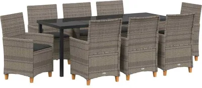 Image de vidaXL Ensemble de jardin pour repas, 9 pièces, gris, en résine tressée