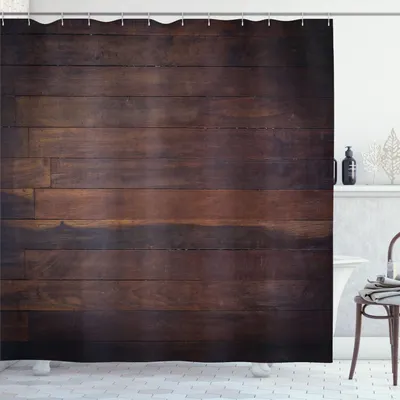 Image de Rideau de douche ABAKUHAUS Chocolat, planches de bois de chêne vieilli et patiné, sol en bois, image de la vie à la campagne, menuiserie, 175 x 240 cm, brun foncé