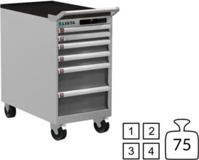 Produktbild von Lista Schubladenschrank - fahrbar - 78.458.519 - 840 x 411 x 725 mm (HxBxT) - 6 Schubladen - 75 kg - Code Lock - RAL 7035/NCS S 6502-B