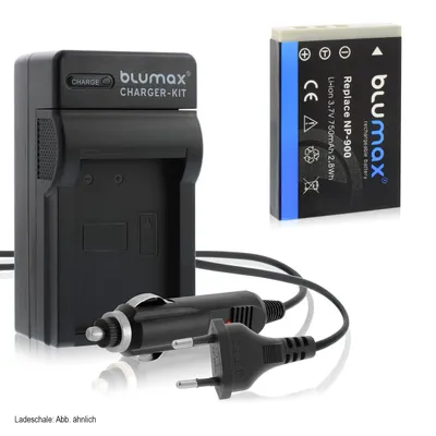 Produktbild von 1x Akku + Lader für Minolta NP-900 DiMAGE E40, DiMAGE E50 750 mAh (3,7V)