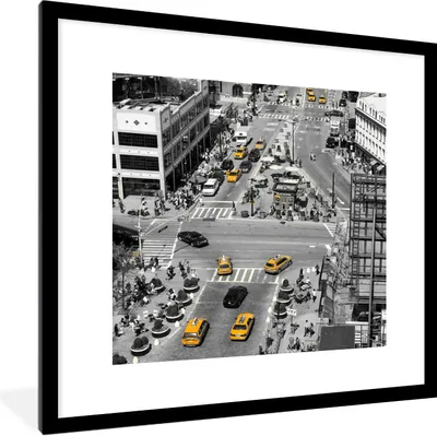 Produktbild von MuchoWow® Gerahmtes Poster Schwarz-Weiß-Luftaufnahme von Manhattan in den USA 40x40 cm - Poster mit Schwarzem Bilderrahmen Wandposter Rahmen Foto Bilder - Poster - Plakat im Rahmen