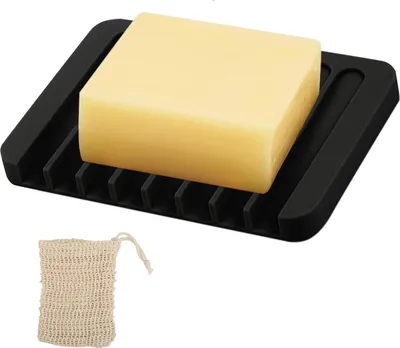 Produktbild von Silikon Seifenschale Schwarz mit Ablauf Rutschfester Seifenhalter für Dusche,Bad Küche Schmutzabweisende Seifenablage für Waschbecken