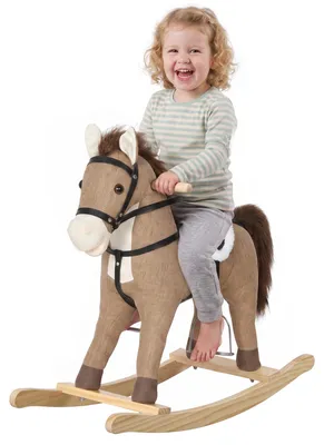 Produktbild von AIYAPLAY Schaukelpferd für Kinder, Reitpferd mit Holzgestell, Sound Dunkelbraun