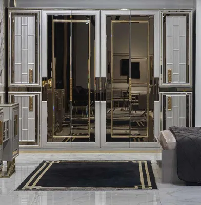 Produktbild von Kleiderschrank Schrank Hochglanz Schränke Glänzende Möbel Luxus Glitzer Gold Neu