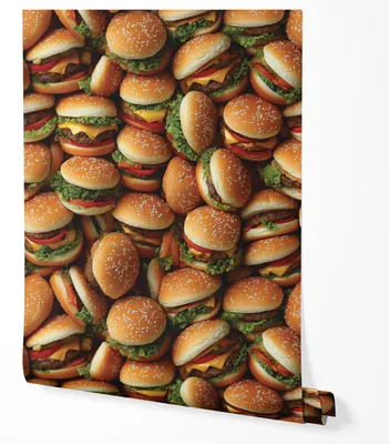Produktbild von Vliestapete Burger Muster Fast Food Wandtapete Küche Restaurant Modernes Design Realistisch Abwaschbar UV-beständige Tapete 5m x 0.5m