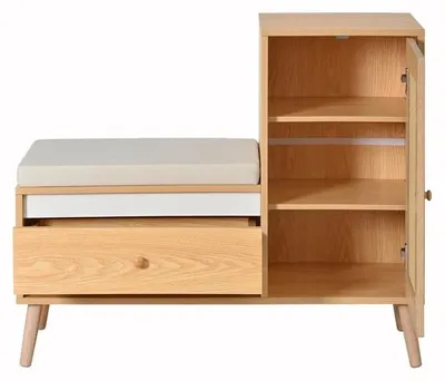 Produktbild von Sitzbank Schrank aus Ratan mit Kissen und Schubladen