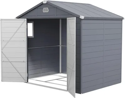 Produktbild von Gerätehaus 4,1m³, Gartenhaus mit Pultdach, 240 x 190 x 180/228 cm, Geräteschuppen mit Abschließbar Tür, Fenster, Fahrradgarage, Gartenschrank aus Aluminium, für Hinterhof, Garten, Grau