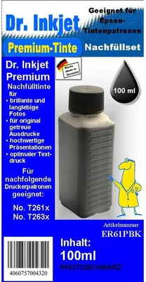 Produktbild von ER61PBK - photoschwarz - Dr.Inkjet Pigmentierte Premium Nachfülltinte 100ml für Ihren Epson Drucker