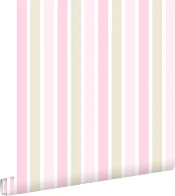 Imagen del producto de ESTAhome papel pintado rayas verticales rosa claro, beige y blanco 53 cm x 10.05 m