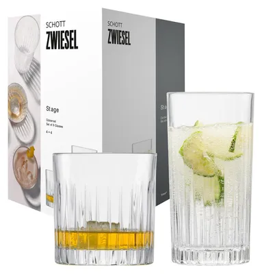 Produktbild von SCHOTT ZWIESEL 8er Gläserset Stage, jeweils 4 geradlinige Longdrinkgläser und Whiskygläser mit Relieff, spülmaschinenfeste Kristallgläser, Kristall