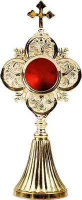 Produktbild von Monstranz Reliquiar H 22cm Golden Reliquien Hausaltar Golden Relikthalter 2848