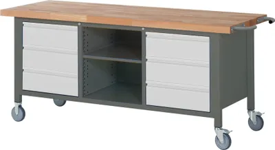 Produktbild von STIER Fahrbare Werkbank Premium mit 6 Schubladen und einem offenen Fach BxTxH 2000x700x880mm
