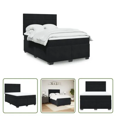 Produktbild von The Living Store Boxspringbett mit Matratze Schwarz 140x190 cm Samt