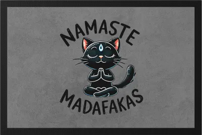 Produktbild von Namaste Madafakas Fußmatte Geschenkidee für Yoga-Fans und Katzenliebhaber