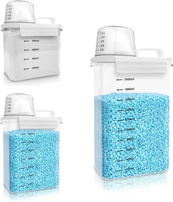 Productafbeelding van Opbergdoos - Wasmiddel Dispenser Met Meetbeker - Voor gebruik in wasmiddelen - PET Plastic Clear - BPA Free