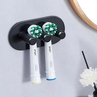 Image de Supports muraux pour brosses à dents électriques, supports muraux pour brosses à dents, supports pour brosses à dents électriques, supports pour brosses à dents de salle de bain (noir, compact)