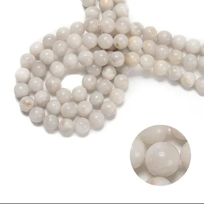 Imagen del producto de 74 unidades (2 hebras/juego), 10 mm, ágata blanca, perlas redondas lisas, perlas de piedra natural, calidad AAA, gema premium, piedra auténtica, para collares y pulseras de manualidades